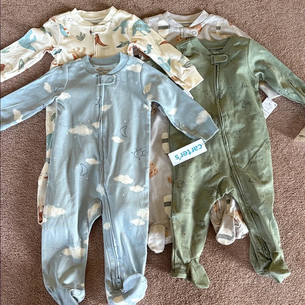 Carters lot set of 4 onsies pajamas size 9m baby new